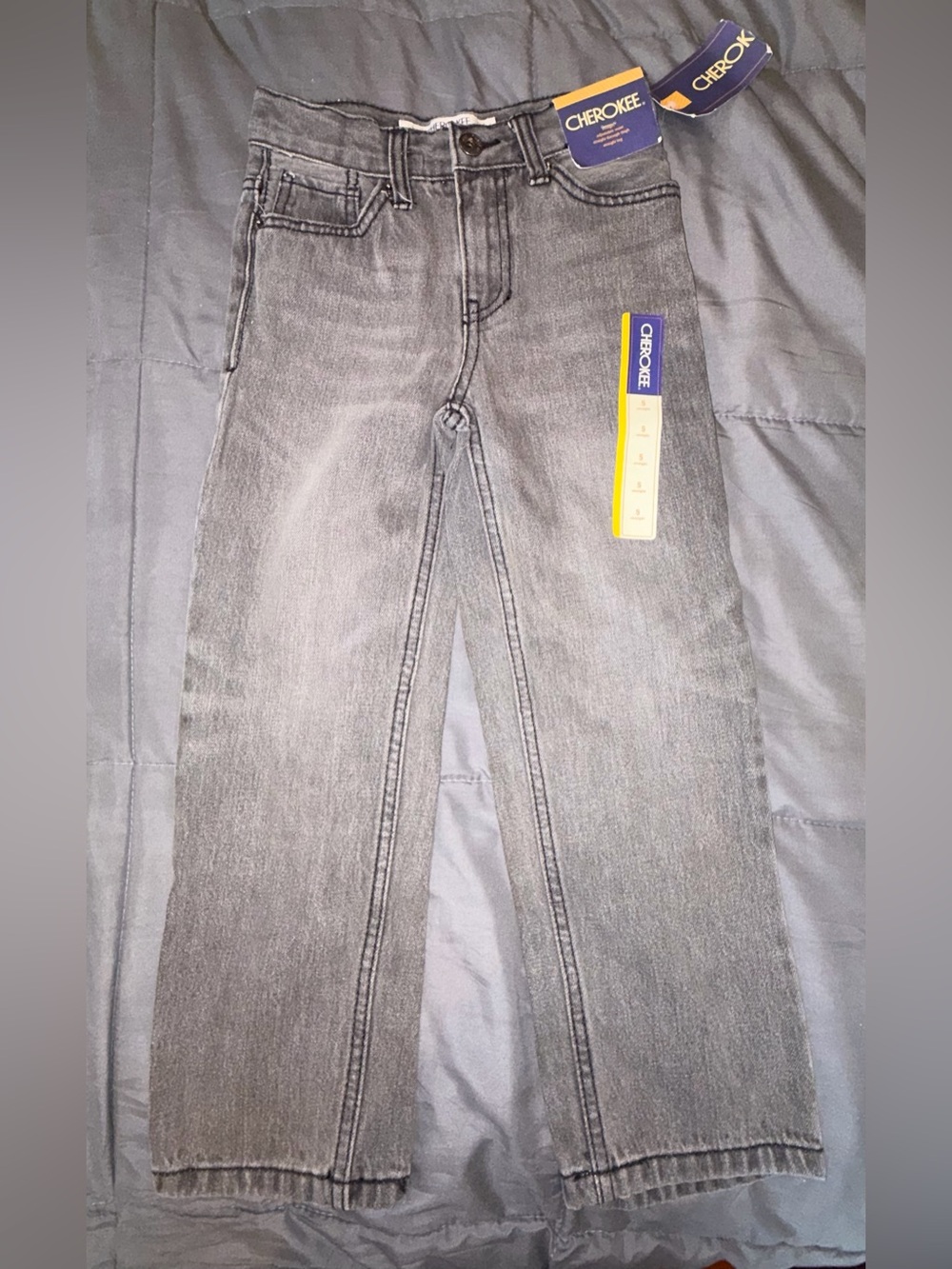 NWT Cherokee Boys Straight Fit Gray Wash Jeans Size 5 Adjustable Waist